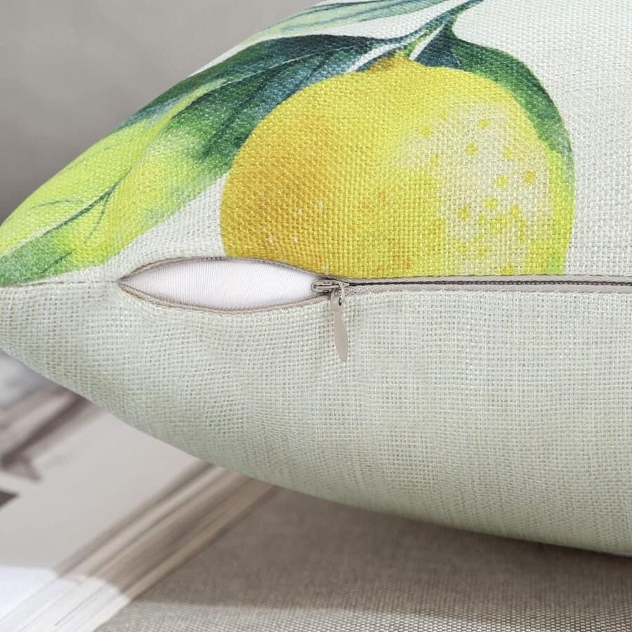Senza Marchio Linnen kussenhoezen waterdicht 50 x 50 cm citroengeel decoratief tropisch fruit- en vrachtwagen ontwerp kussens voor bank auto bank stoel woonkamer tuin 4 stuks