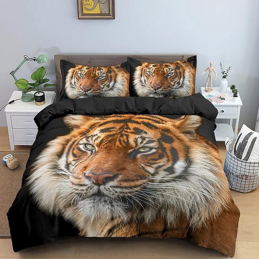 Senza Marchio Lion Leopard Tiger Bedding Set Children Bed Linen Set 3d Animal Bedclothes Bed Duvet Cover Set Home 220×240CM