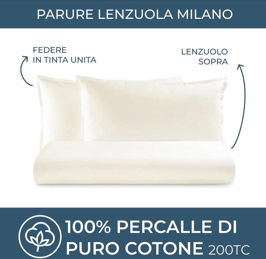 Senza Marchio Lisola Beddengoedset van percal van puur katoen 200 TC effen Milaan tweepersoonsbed