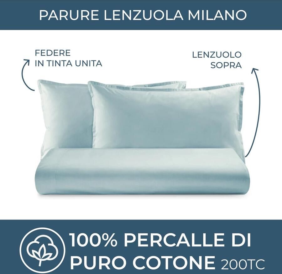 Senza Marchio Lisola Beddengoedset van percal van puur katoen draaddichtheid 200 effen Milaan laken voor Frans bed Valanga