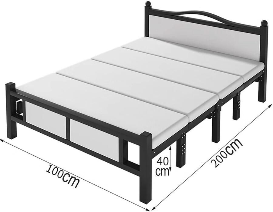 Senza Marchio Logeerbed Opvouwbaar 2-persoons Hoogte 40 Cm Verdikte Bedpoten 40 * 40mm Ijzeren Frame Met Gestoffeerd Hoofdbord Geen Installatie Nodig (zwart Wit)(Black)