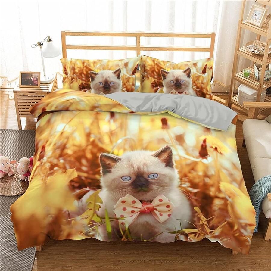 Senza Marchio Lovely Cat Bedding Set Double Bed Comforter Pet Dog Quilt Duvet Cover Set Comfortable Bedroom Textile Bedclothes 220×240CM