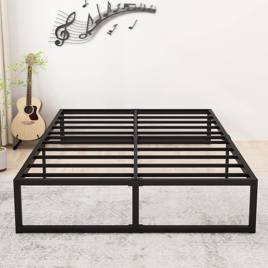 Senza Marchio Lutown-Teen 16 inch kingsize bedframe stevige matrasbasis robuust metalen platform met stalen latten geen boxspring nodig geluidsvrij eenvoudige montage zwart