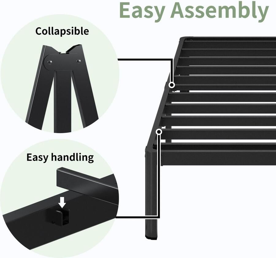 Senza Marchio Lutown-Teen Hoge kingsize bedframe 1 5 m met afgeronde hoekpoten zwaar metalen kingsize bed kingsize bed 46 cm hoog geluidsvrij eenvoudige montage