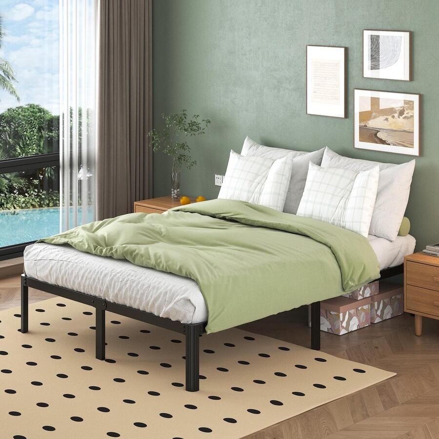 Senza Marchio Lutown-Teen Kingsize bedframe 1 5 m met afgeronde hoekpoten robuust metalen kingsize bed kingsize bed 36 cm hoog geluidsvrij eenvoudige montage