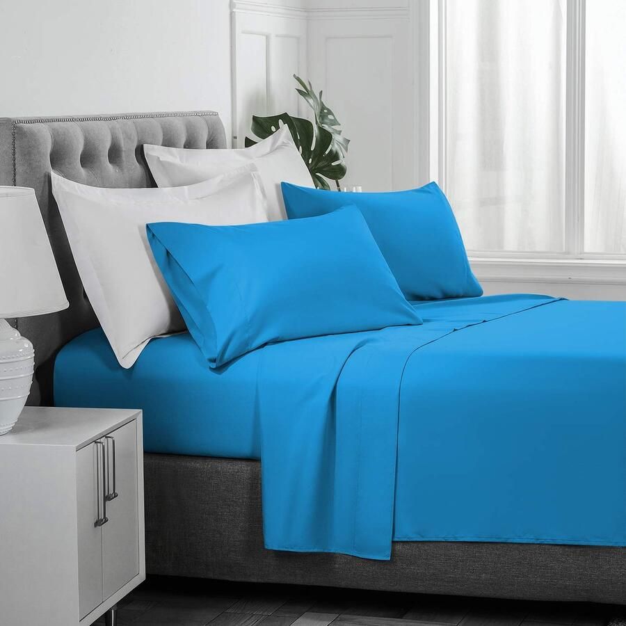 Senza Marchio Luxe Bedding Bed Laken Set Geborsteld Microfiber 2000 Beddengoed Rimpel vervagen vlekbestendig Hypoallergeen 4-delig Uniek voor familie (Tweepersoons 2 aparte bedden)