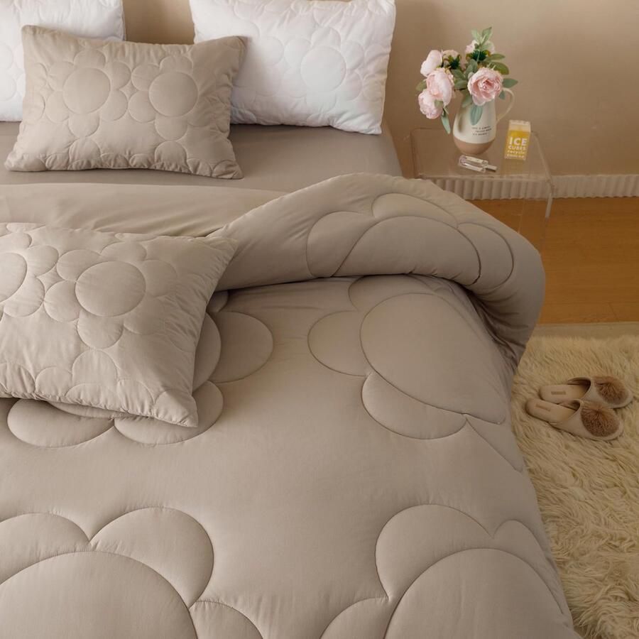 Senza Marchio Luxlovery Beige koffie zonnebloem dekbed set Cal King licht kaki beddengoed dekbed Californië koning crème kaki bloemen boho boerderij beddengoed set Cal kingsize bed