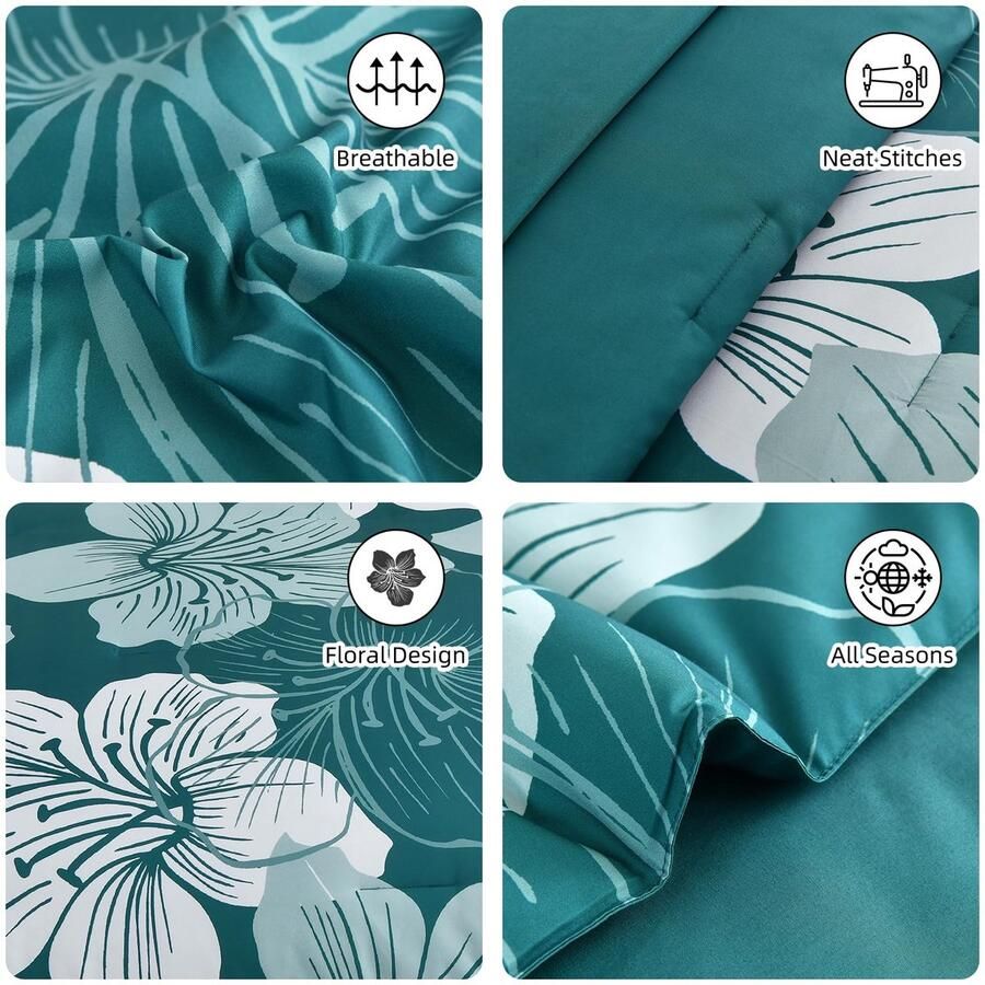 Senza Marchio Luxudecor Floral dekbedovertrekset kingsize bed 7-delig bed in een tas groenblauw dekbedovertrek en lakenset zachte microvezel groenblauwe complete beddengoedsets voor alle seizoenen