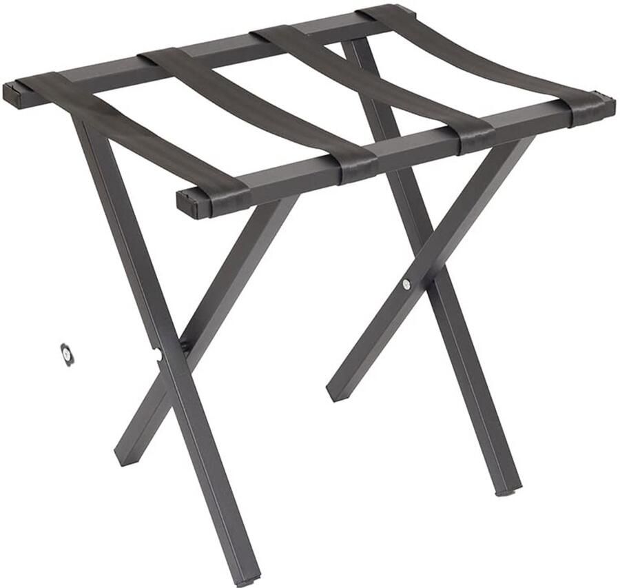 Senza Marchio Mabel Home Metalen opvouwbare bagagerek kofferstandaard met nylon riemen 5 modellen en 3 kleuren voor hotel slaapkamer logeerkamer kast (400 zwart)