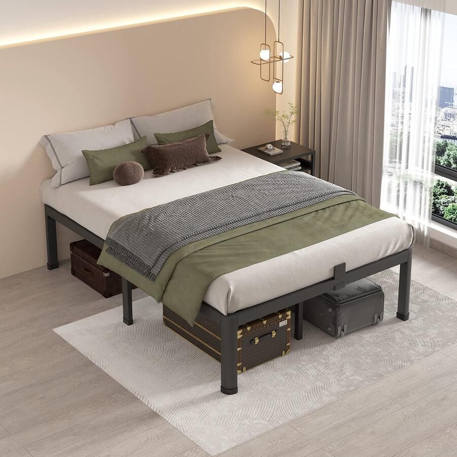 Senza Marchio MAF 12 inch full size metalen platform bedframe met ronde hoekpoten matrasschuifstop 3000 kg zware stalen latten ondersteuning geen boxspring nodig geluidsvrij