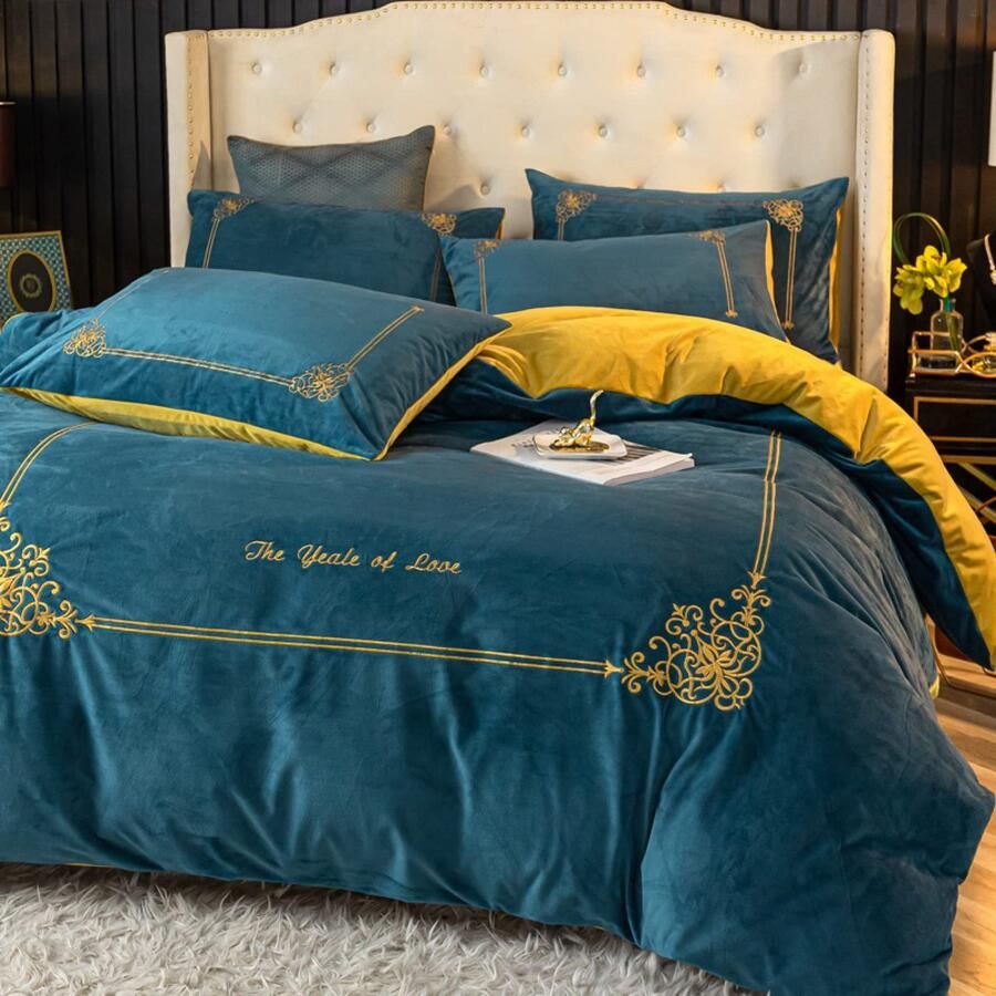 Senza Marchio MAHPKYZ Dekbedovertrek Set King Size Winter Europese Baby Fluwelen Beddengoed Set Zacht en Comfortabel Dik Warm Gemakkelijk Te Onderhouden Sheet King Size Dekbedovertrek Met Kussensloop G 2.0m Bed (4 stuks)