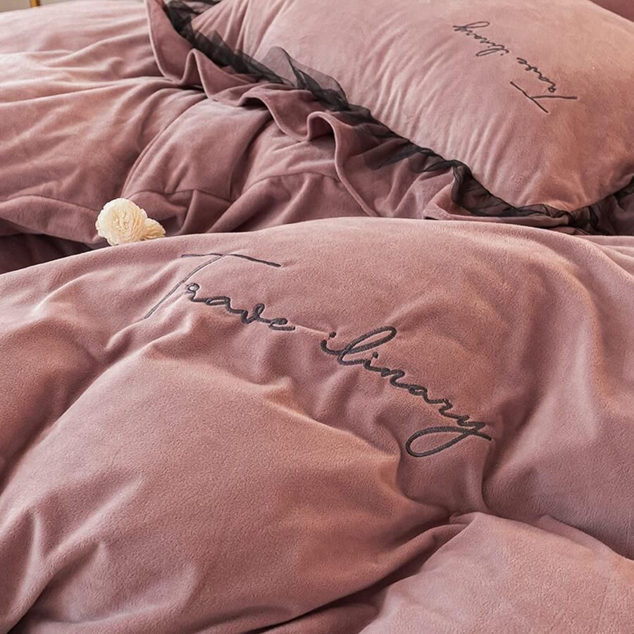 Senza Marchio MAHPKYZ Tweepersoonsbed Dekbedovertrek Set Winter Europese Baby Fluwelen Beddengoed Set Zacht en Comfortabel Dik Warm Gemakkelijk Te Onderhouden Sheet King Size Dekbedovertrek Met Kussensloop A 2 0 m Bed (4 stuks)