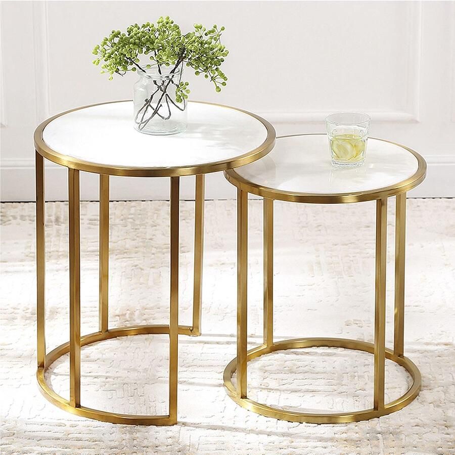 Senza Marchio Marmeren Nesting Salontafel Set van 2 Sofa End Tables Nesting Tables for Living Room Stacking Side Tables Luxury Furniture