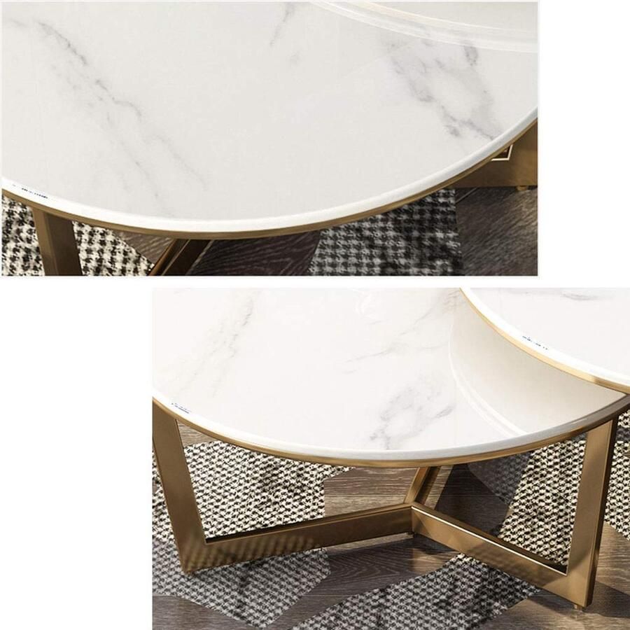 Senza Marchio Marmeren salontafel Living Room Iron Art Nesting Table Grootte Combinatie Set van 2 Ronde theetafel Metalen frame Creatief