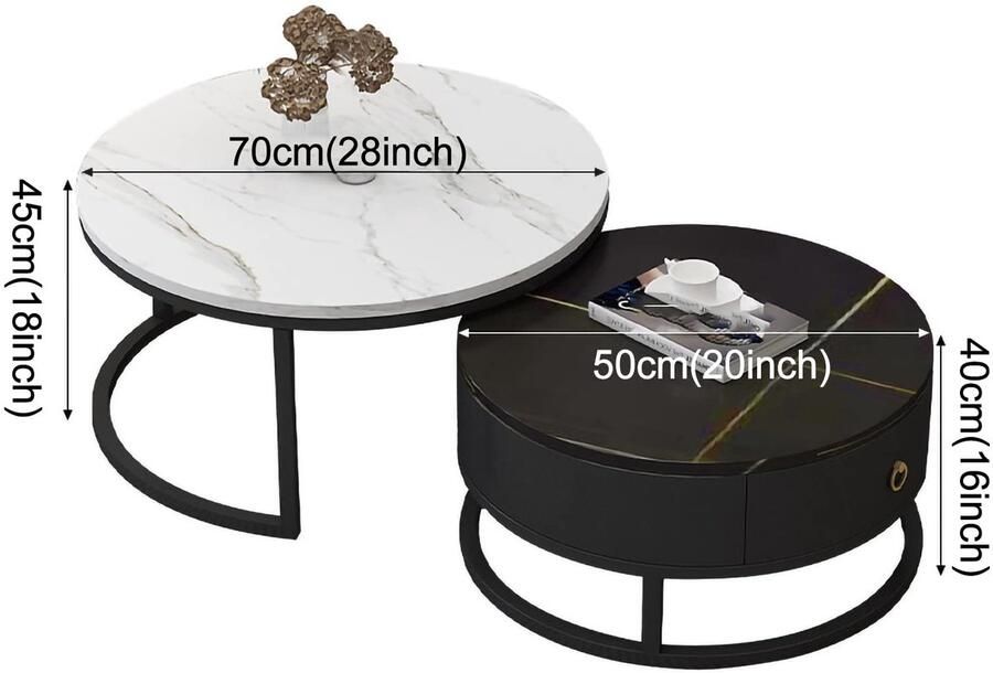 Senza Marchio Marmeren salontafels woonkamer moderne nestset van 2 met lade opslag metalen frame voor stijlvolle meubeldecoratie en multifunctioneel gebruik