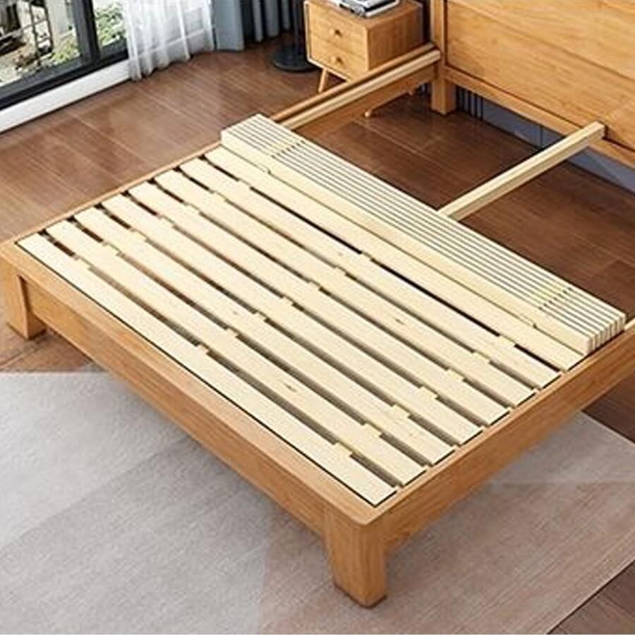 Senza Marchio Massief grenen houten bedsteun latten zwaar belastbare houten bedframe accessoire opvouwbare matrasondersteuning bunkie board roll latje nylon stoffen hoes inbegrepen aangepast formaat (99 x 99 cm)