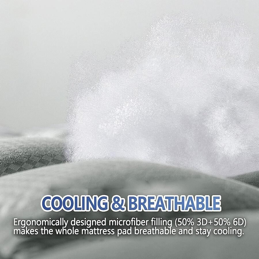 Senza Marchio MATBEBY Gewatteerde matrasbeschermer voor kingsize bed verkoelend ademend pluizig en zacht rekbaar tot 53 3 cm diep kingsize bed lichtgrijs matrasbeschermer