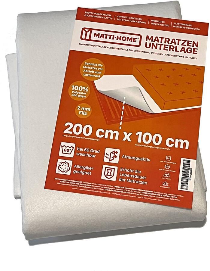 Senza Marchio Matti-Home Matrasonderlegger van vilt voor de lattenbodem 100 x 200 cm ademende matrasbeschermer van naaldvilt 100% polyester
