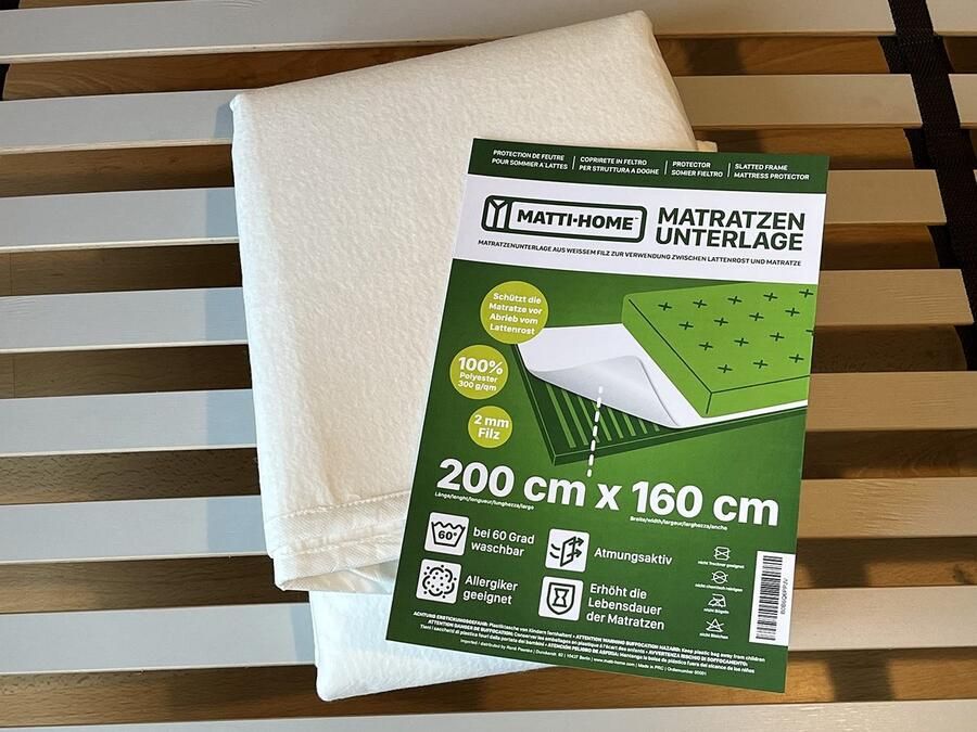 Senza Marchio Matti-Home Matrasonderlegger van vilt voor de lattenbodem 160 x 200 cm ademende matrasbeschermer van naaldvilt 100% polyester wit