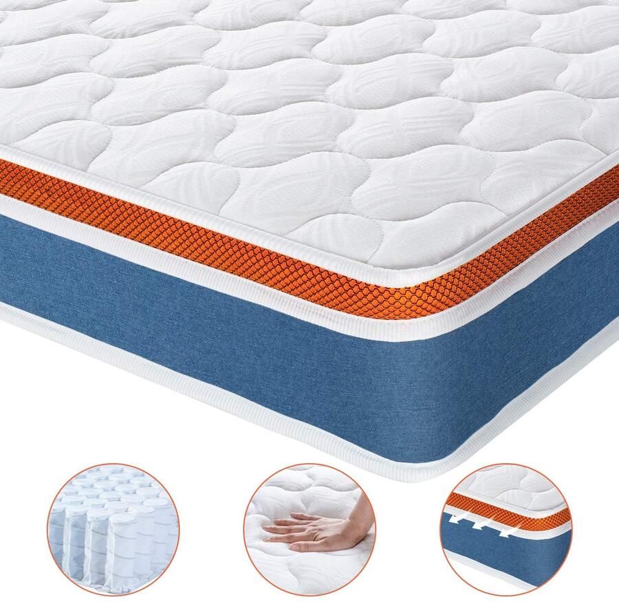 Senza Marchio Maxzzz Dubbele matras 20 cm pocketvering stevige matras in een doos traagschuimmatras met ademende hypoallergene breistofhoes dempend en duurzaam brandcertificering 135 x 190 x 20 cm