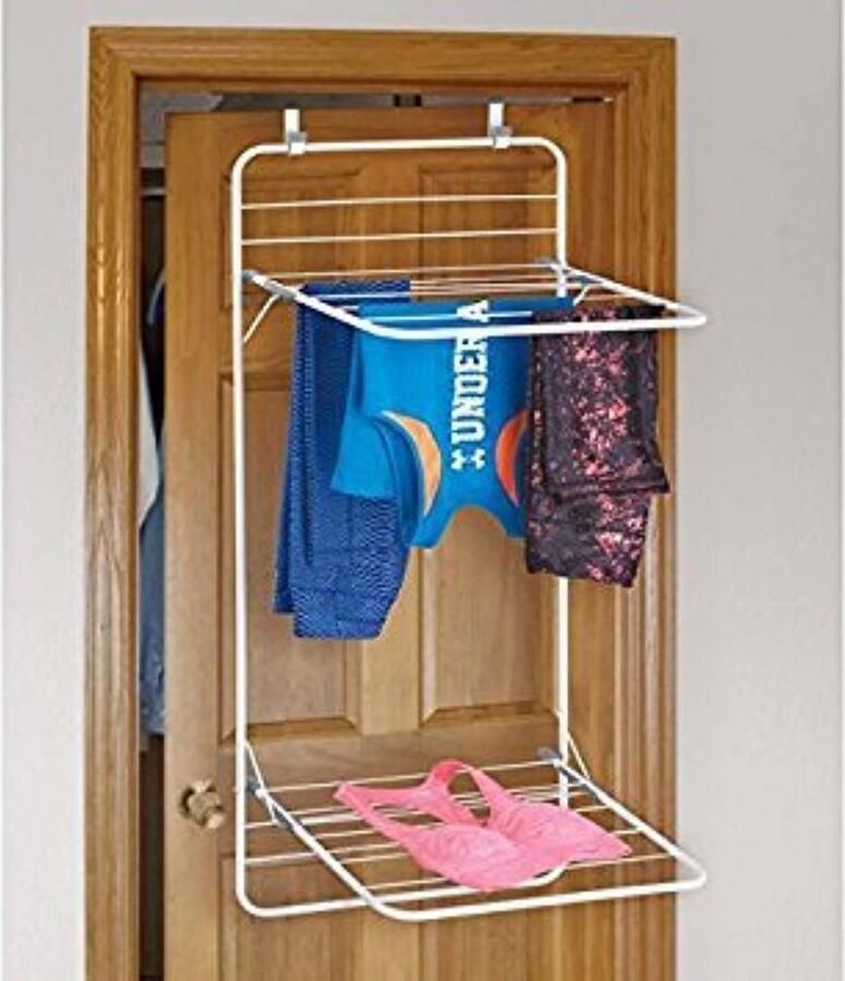 Senza Marchio mDesign Droogrek kledingrek voor wasruimte en bijkeuken volop ruimte voor wasgoed om op te hangen ruimtebesparend wit grijs