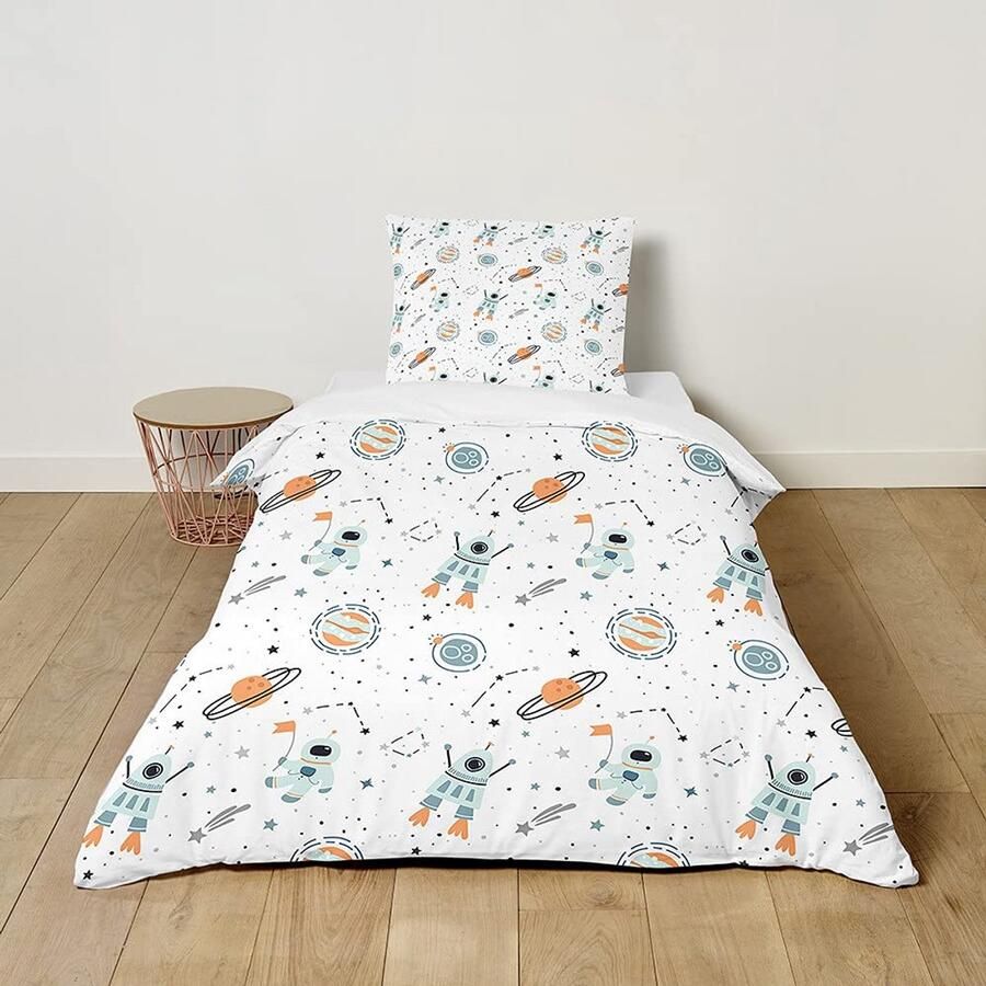 Senza Marchio Meiju Kids Children? s microvezel dekbedovertrek set met bijpassende kussensloop beddengoed bed jongens meisjes enkele dekbedovertrekken kussensloop (Astronaut 2pcs-100x135+40x60cm)