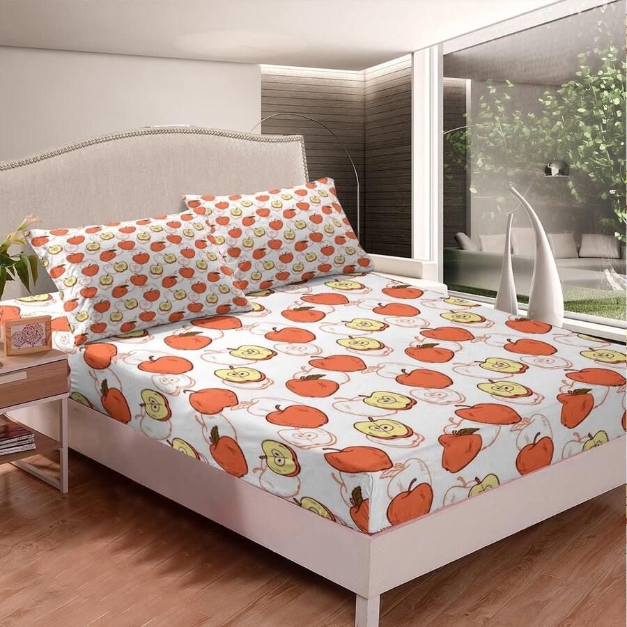 Senza Marchio Meisjes Apple Bed Lakens Vrouwen Rood Leuke Cartoon Appels Peuter Sheet Set Voor Kids Jongens Fruit Kawaii Bed Set Mooie Baby Lakens 4 Stks Dubbele Size
