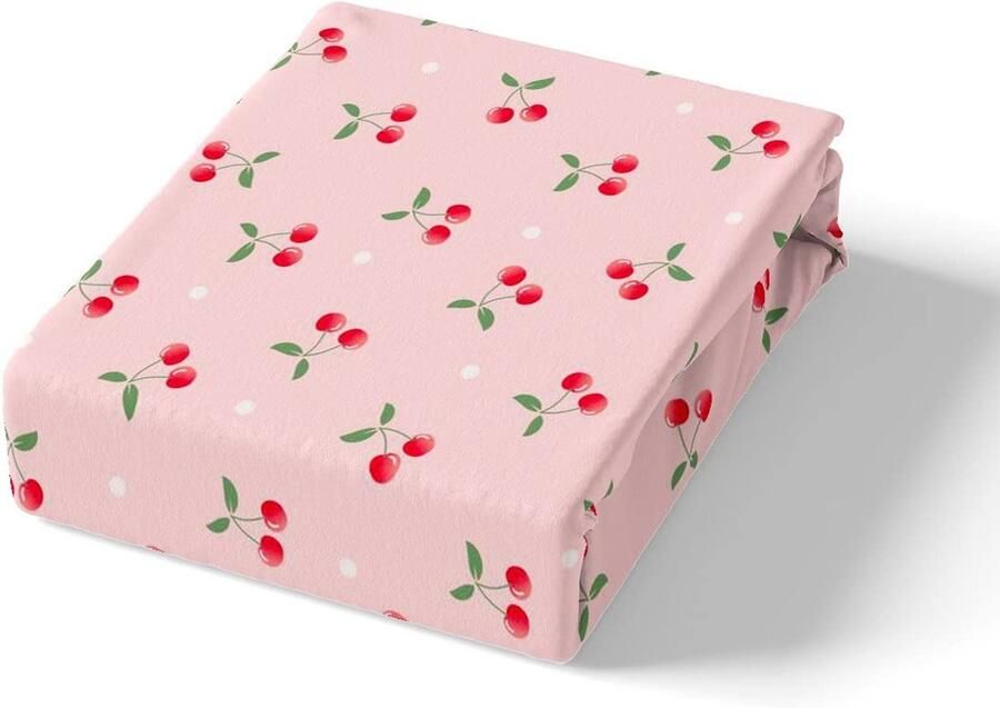 Senza Marchio Meisjes Cherry Bed Lakens Leuke Fruit Peuter Sheet Set Baby Vrouwen Roze Kawaii Witte Stippen Bed Set Mooie Zoete Verse Lakens Kamer 4 Stks King Size