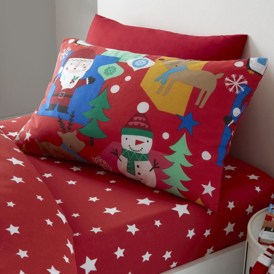 Senza Marchio Meisjes Jongens Kinderen Vrolijk Kerst Xmas Kerstman Rood Peuter Cot Bed Omkeerbaar Zacht Gemakkelijk Onderhoud Beddengoed Dekbedovertrek Set Met Kussensloop