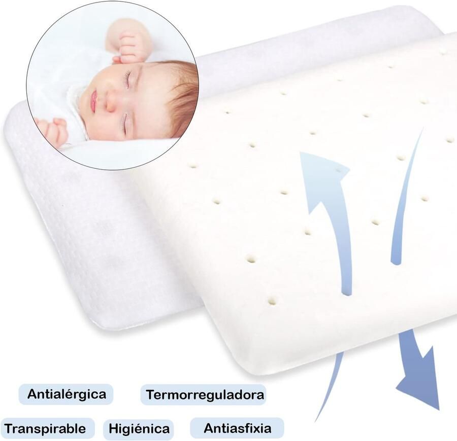 Senza Marchio MERCURY TEXTIL Kussen voor babybed en kinderen ademend voorkomt verdrinken visco-elastisch afneembare overtrek 100% katoen