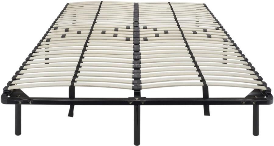 Senza Marchio Metalen bed lattenbodem 140 x 200 cm met 56 verende houten latten en middenzone-instelling logeerbed op voeten zuigrobot en onderbedbehoud vriendelijk 28 cm hoog geschikt voor alle matrassen