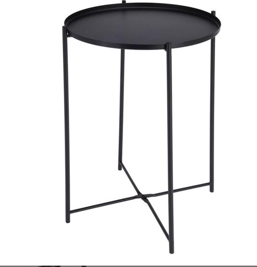 Senza Marchio Metalen bijzettafel zwart inklapbaar 47 x 35 cm salontafel met afneembaar dienblad sofatafel decoratieve bloementafel opvouwbaar