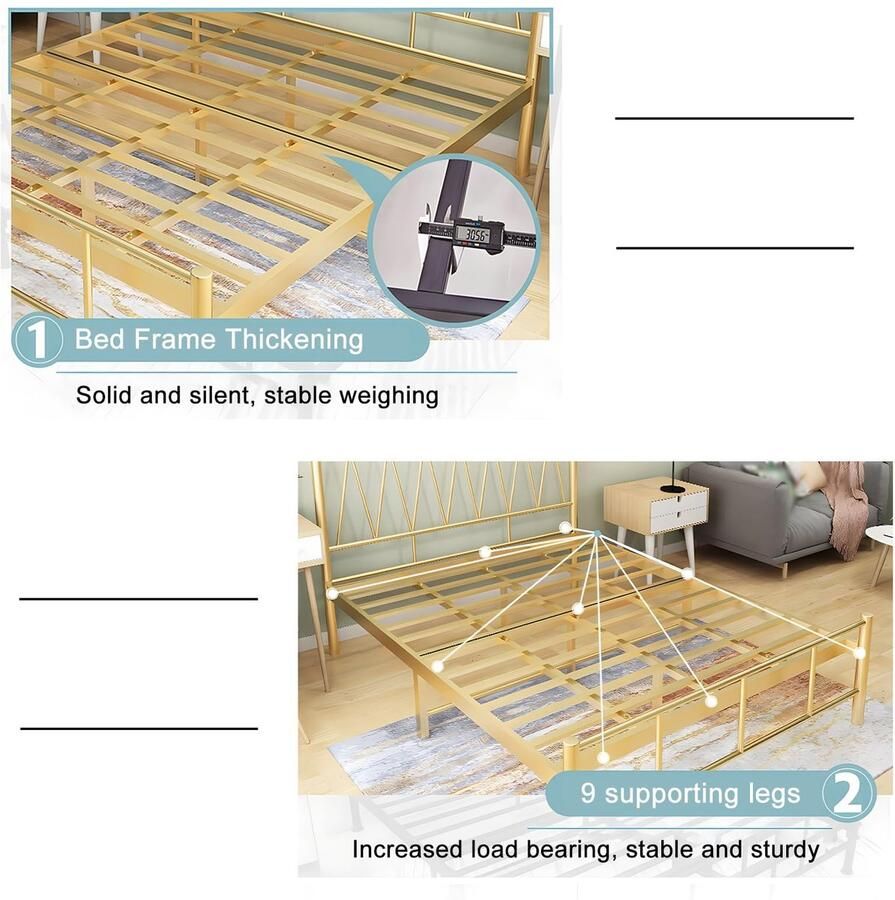Senza Marchio Metalen Queensize Bedframe Twin Met Onderbed Opbergruimte Queensize Bedframes Voor Slaapkamer Apartments Hotel(Color:Black Size:59x74in)