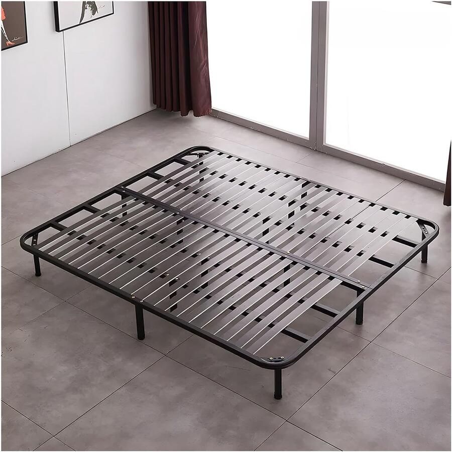Senza Marchio Metalen Queensize Bedframe Zwart Bedframe Met Opbergruimte Opvouwbare Queensize Bedframes Met Verstelbare Poot(Color:Black 2 Size:59x75in)