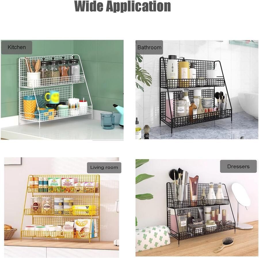 Senza Marchio Metalen snacks chips plank 3-laags aanrecht nizer rek voor kop blik kruiden theepakketten stevige displaystandaard voor thuis of op kantoor (30 x 18 x 45 cm)