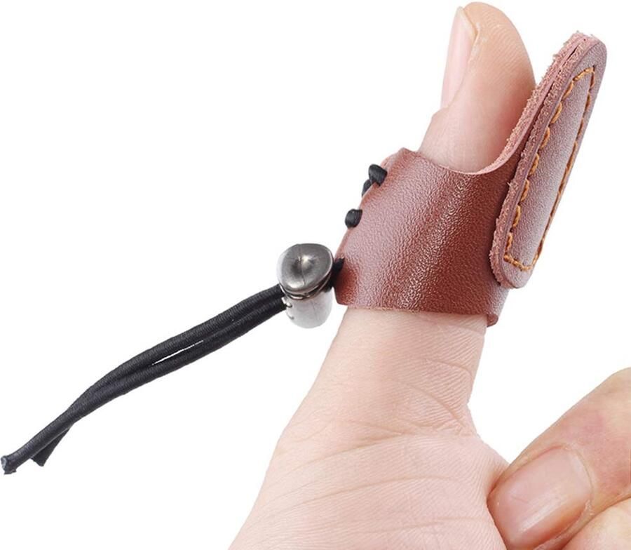 Senza Marchio Metermall Sports For Archery Thumb Protector Leather Finger Guard Adjustable for Hunting Shooting Arrows Bow brown