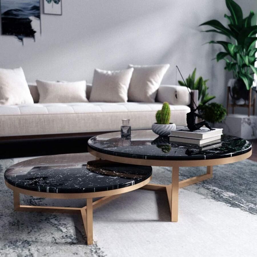 Senza Marchio Meubels Marmeren Salontafel Sets 2 Stuk Overlappende Eindetafels Ronde Nesting Tables Licht Meubilair Grootte Optioneel Woonkamer of Lounge