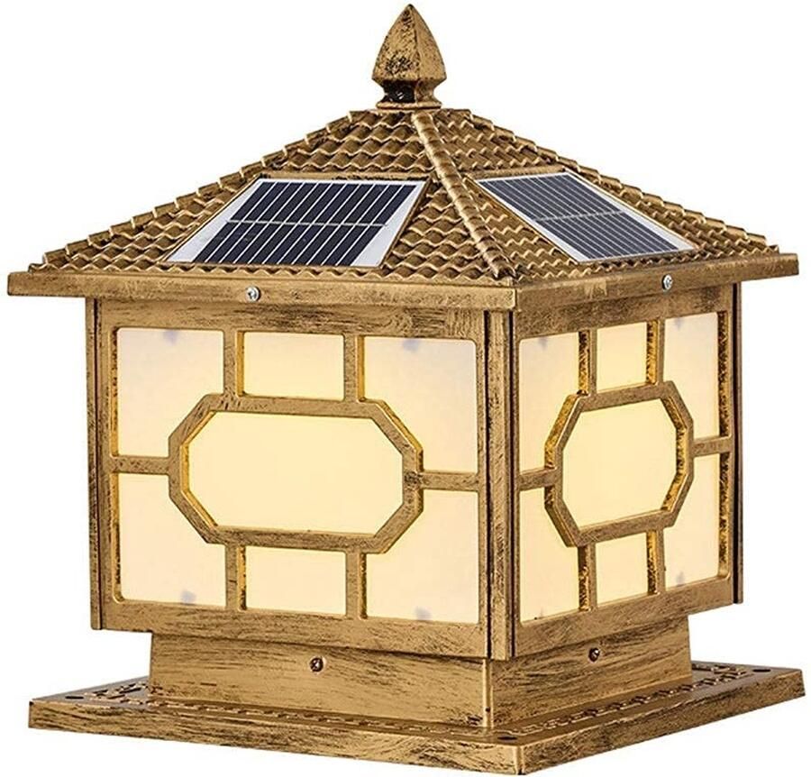 Senza Marchio MFLASMF Chinese Solar Lamp Post LichtarmatuurPark Landschap Binnenplaats Lichten Villa Thuis Outdoor Licht Lamp Waterdicht En Stofdicht Outdoor Post Lantaarn Metalen Decoratie Energiebesparende Lamp