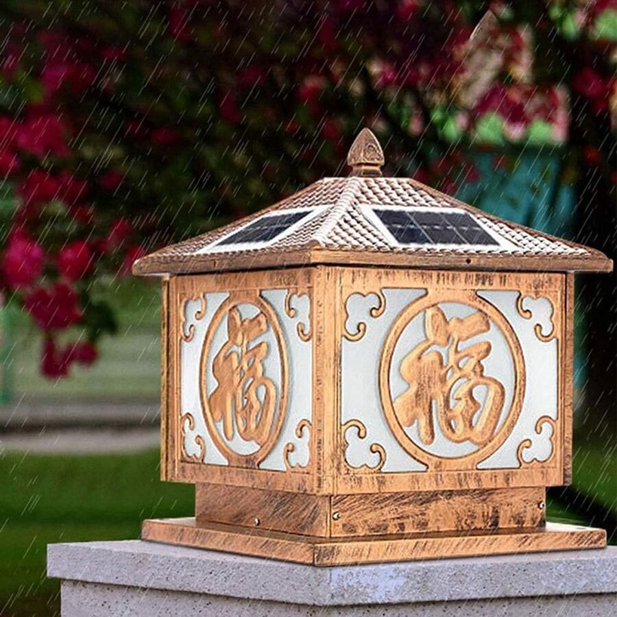 Senza Marchio MFLASMF Eenvoudige Solar Lamp Post Lichtpunt Chinese Decoratie Binnenplaats Lichten Creatieve Metalen Outdoor Licht Lamp Waterdicht En Stofdicht Outdoor Post Lantaarn Tuin View Energiebesparing L