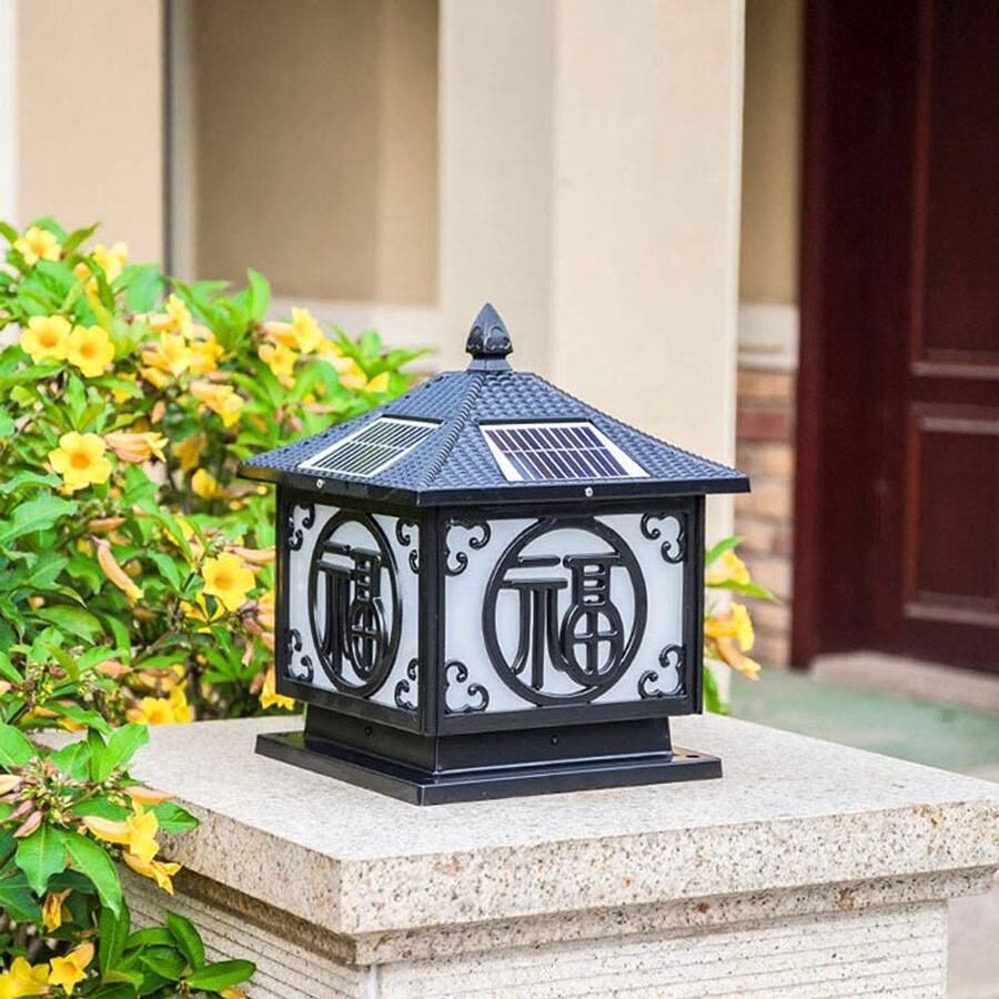 Senza Marchio MFLASMF Solar Decoratie Lamp Post Lichtpunt Eenvoudige Huis Vorm Binnenplaats Lichten Waterdicht En Stofdicht Outdoor Licht Lamp Tuin View Outdoor Post Lantaarn Gemeenschap Straat Energie Sa