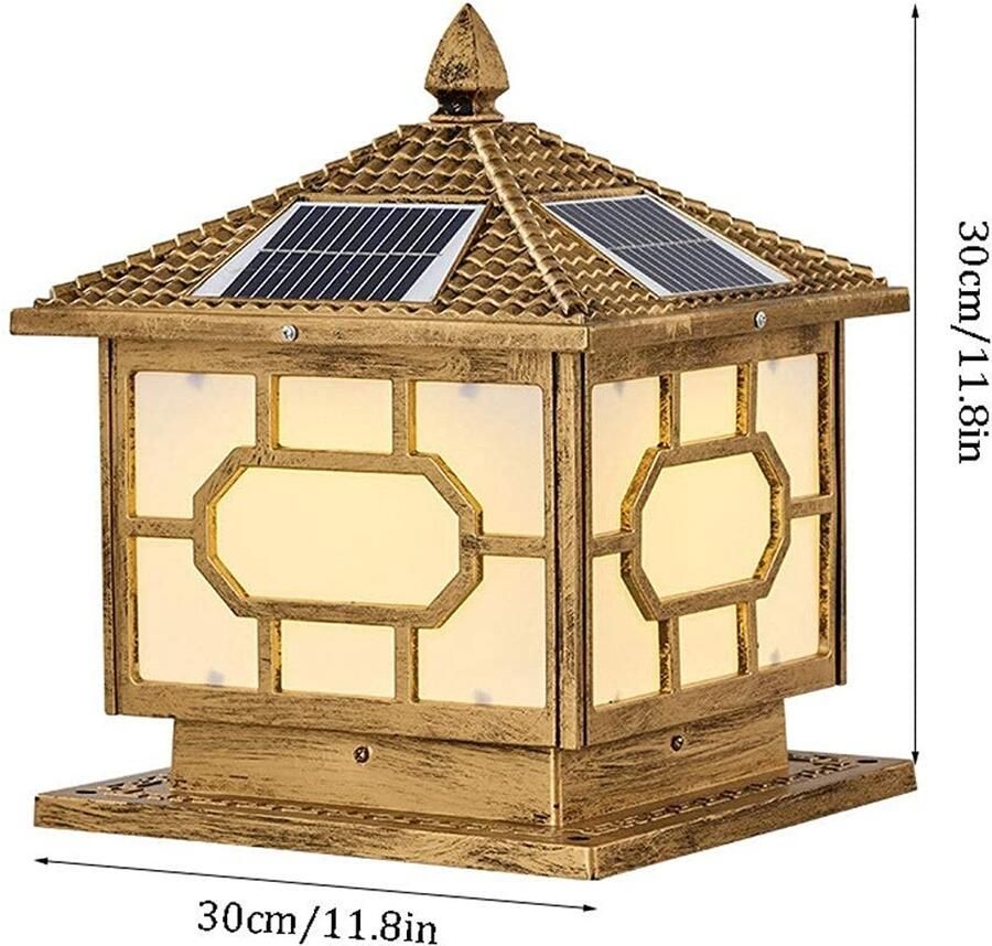 Senza Marchio MFLASMF Zonne Waterdichte Outdoor Licht Lamp Chinese Eenvoud Outdoor Post Lantaarn Creatieve Metalen Energiebesparende Lamp Villa Tuin Lamp Post Lichtpunt Park Straat Binnenplaats Lichten (Siz
