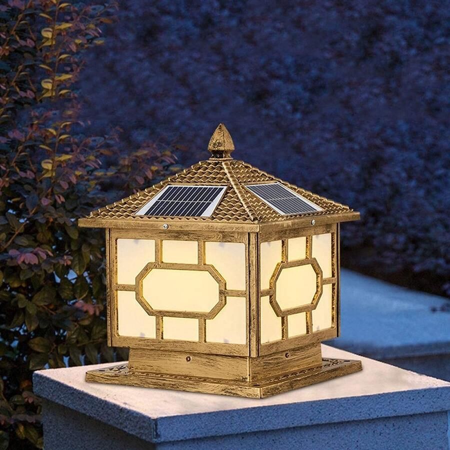Senza Marchio MFLASMF Zonne Waterdichte Outdoor Licht Lamp Chinese Eenvoud Outdoor Post Lantaarn Creatieve Metalen Energiebesparende Lamp Villa Tuin Lamp Post Lichtpunt Park Straat Binnenplaats Lichten (Siz