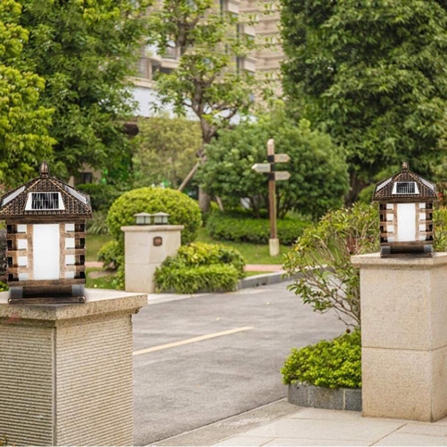 Senza Marchio TQXDD Traditionele Vierkante zonnekolom Patio Lantaarn Buiten Post Pijler Licht Decking Tuin Terras Deur Courtyard Landschap Gazon Lamp Waterdicht IP65 Décor Exterior Post Pillar Lantern Light Tuinlam