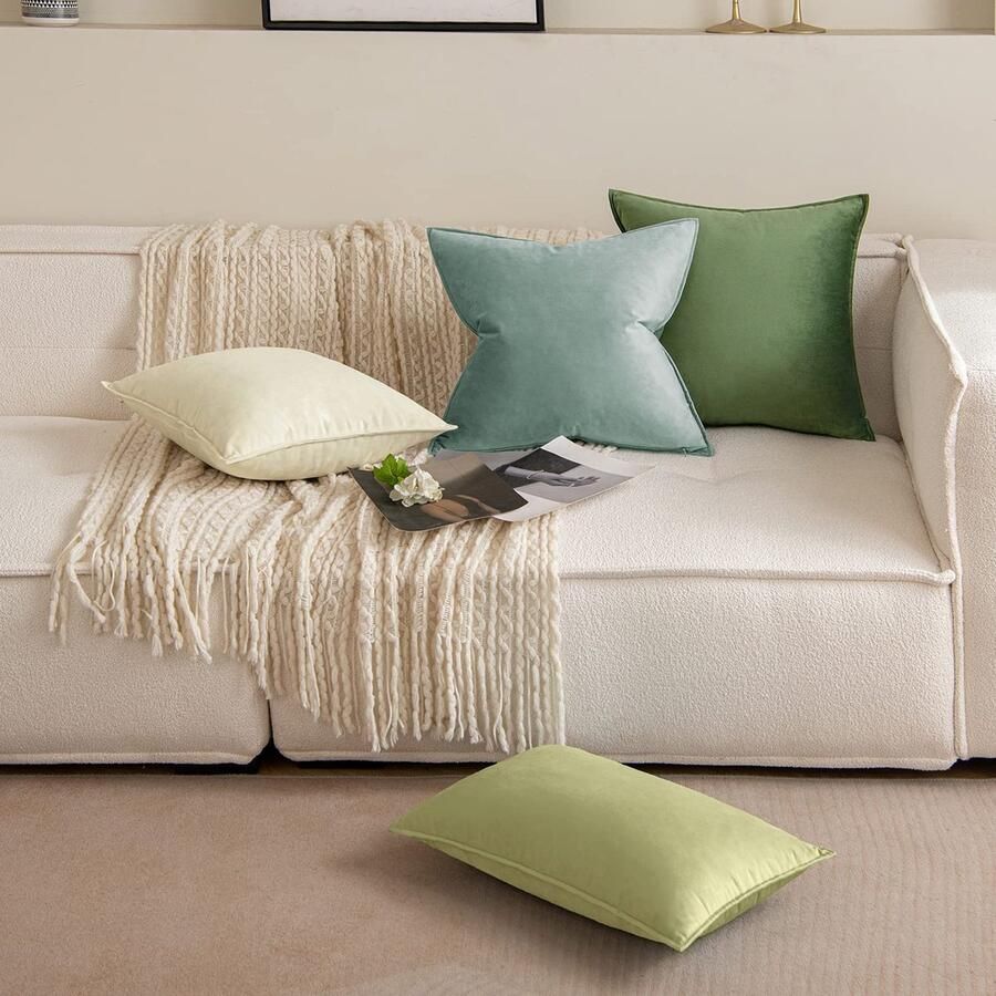 Senza Marchio MIULEE Fluweelzachte decoratieve vierkante kussenslopen kussenhoezen voor woonkamer bank slaapkamer 50 x 50 cm set van 2 stuks Matcha-groen