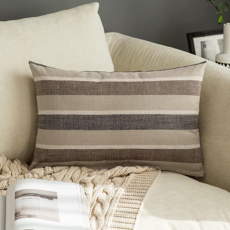 Senza Marchio MIULEE Linnen kussenhoezen streep sierkussensloop vierkant kusthuis voor sofa stoel bank woonkamer slaapkamer neutrale decoratieve kussensloop 16 x 24 inch 40 x 60 cm pak van 2