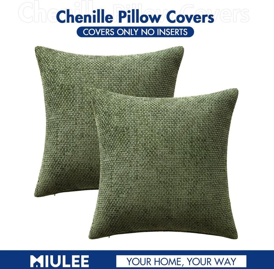 Senza Marchio MIULEE Set van 2 zachte chenille kussenslopen met kwastjes set voor moderne banken en woonkamer matcha groen 50 x 50 cm