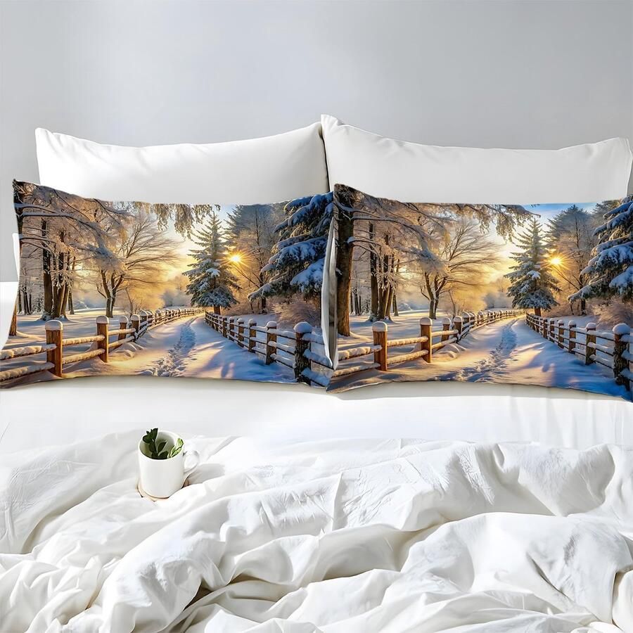 Senza Marchio MLUNKQAIL Besneeuwde kingsize dekbedovertreksets met bosprint beddengoed voor kingsize bed slaapkamerdecoratie dekbedovertrek en 2 kussenslopen van 50 x 75 cm zachte 110 g m² microvezel met