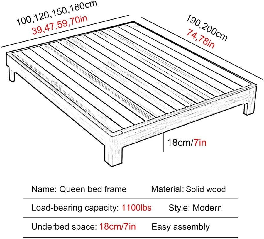 Senza Marchio Modern Queensize Bedframe Houten Bedframe Met Opbergruimte Lage Bedframes Voor Slaapkamer Apartments Hotel(Color:Style 1 Size:47x78in)