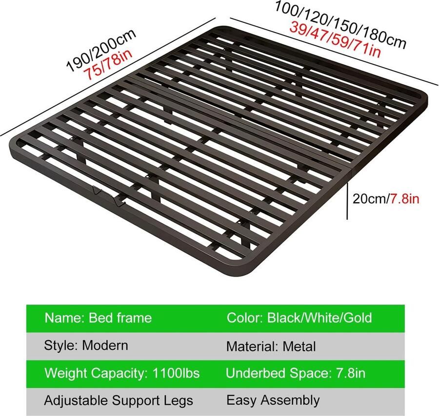 Senza Marchio Modern Queensize Bedframe Tweepersoons Bedframe Met Opbergruimte Queensize Bedframes Met Verstelbare Poten Eenvoudige Montage(Color:White Size:59x78in)