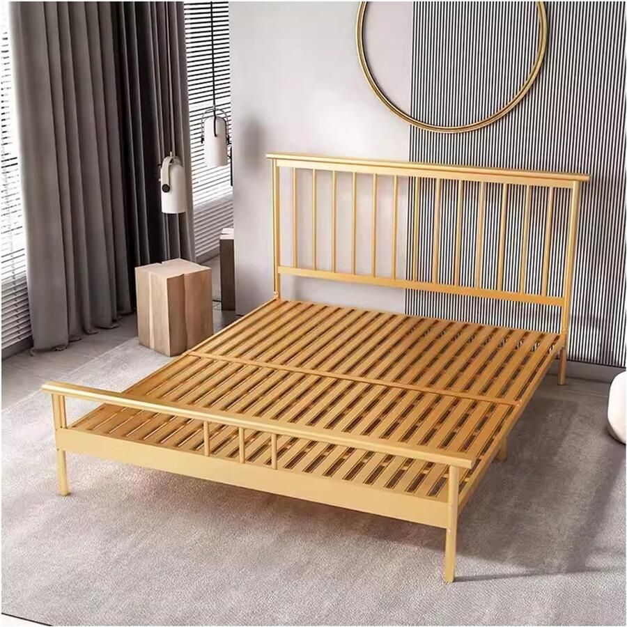 Senza Marchio Modern Queensize Bedframe Van Metaal Kingsize Bedframe Met Antislippoten Platformbedframe Queensize Eenvoudige Montage(Color:Gold Size:59x74in)